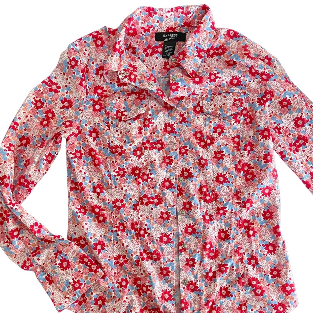 Express Red and Blue Floral Shirt
